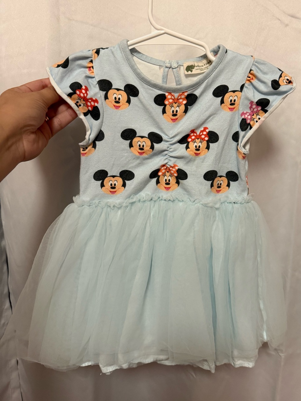 Light Blue Minnie & Mickey Print Tulle Kids Dress